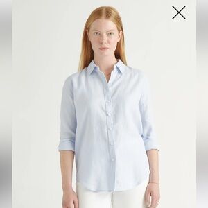 Quince Womens 100% European Linen Long Sleeve Button Down Shirt Light Blue Large